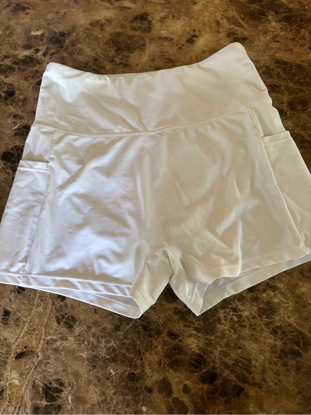 High-Rise White Athletic Shorts with Side Pockets